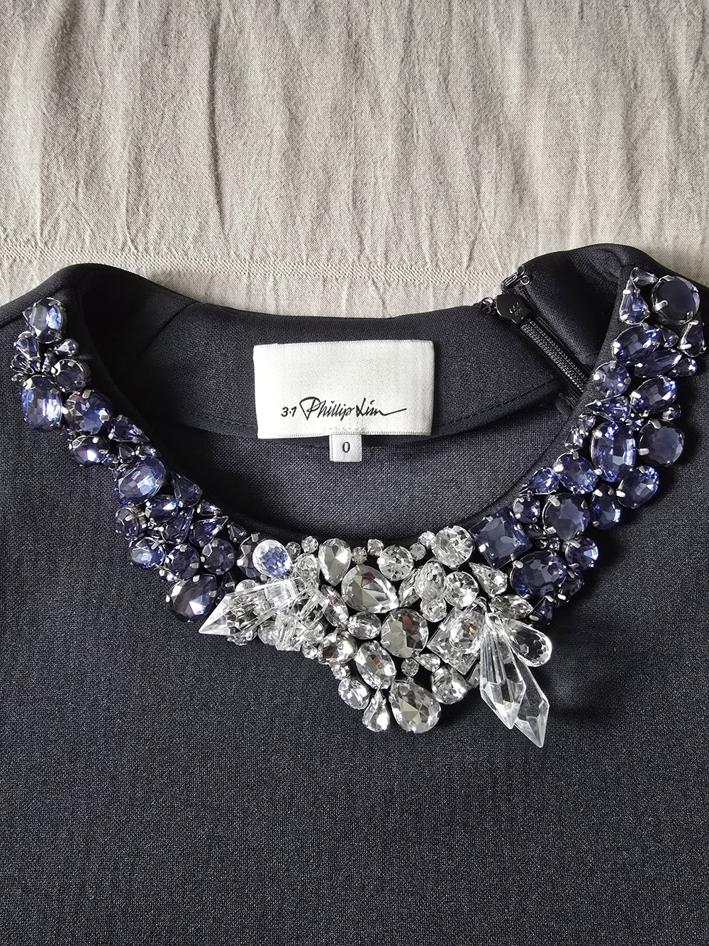 3.1 Phillip Lim Black Rhinestone Embellished Collar Top Size 0
